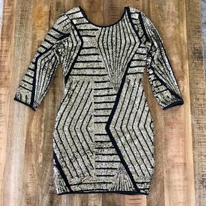 Gold and Black Sequin Mini Dress